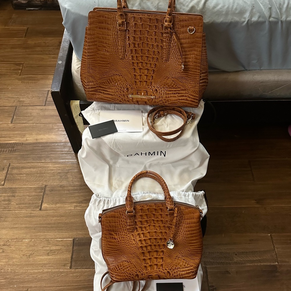 Brahmin Brown Crocodile Embossed Women's Bag Set